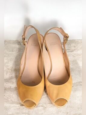 Stuart Weitzman Riveria Nude Patent Sandals Leather Cork Wedges